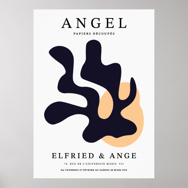 Matisse Leaf Abstract Organic Art Print Navy (Front)