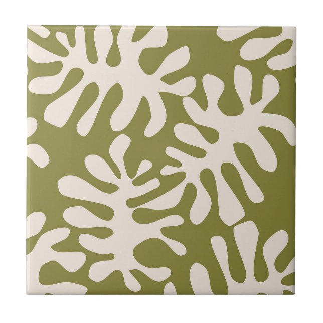Matisse leaves Green Ceramic Tile (Front)