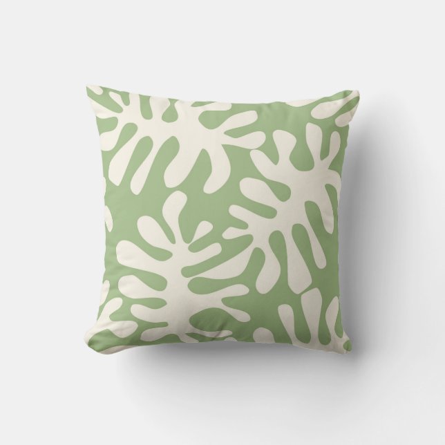 Matisse leaves Sage Green & Cream Throw Pillow (Front)
