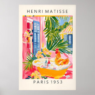 Matisse Style Chicken Art Print Funny Bathroom