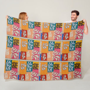 Matisse style Colorful Shapes Fleece Blanket