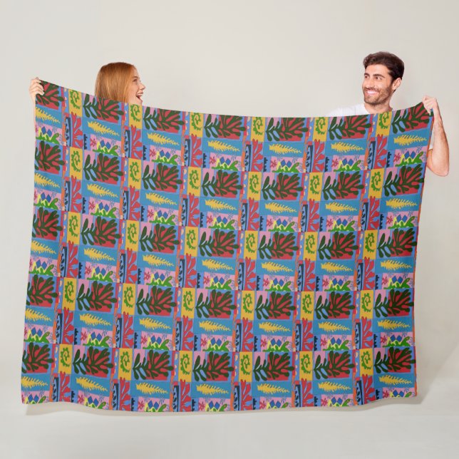 Matisse style Colorful Squares Fleece Blanket (In Situ)