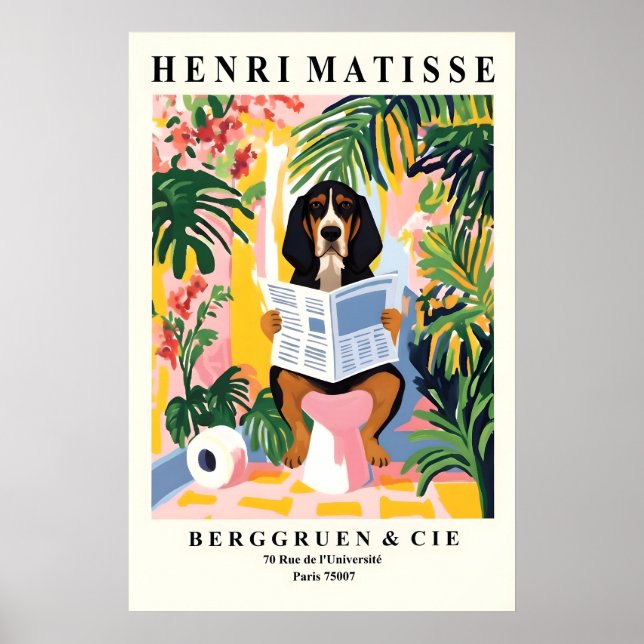 Matisse Style Coonhound Print Funny Dog on Toilet (Front)