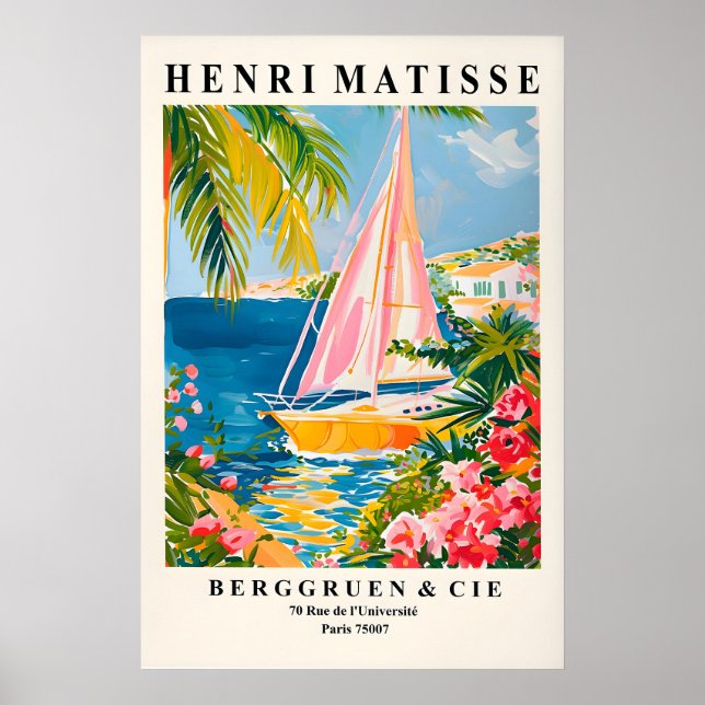 Matisse Style Sailing Boat Art Print Beachy Summer (Front)