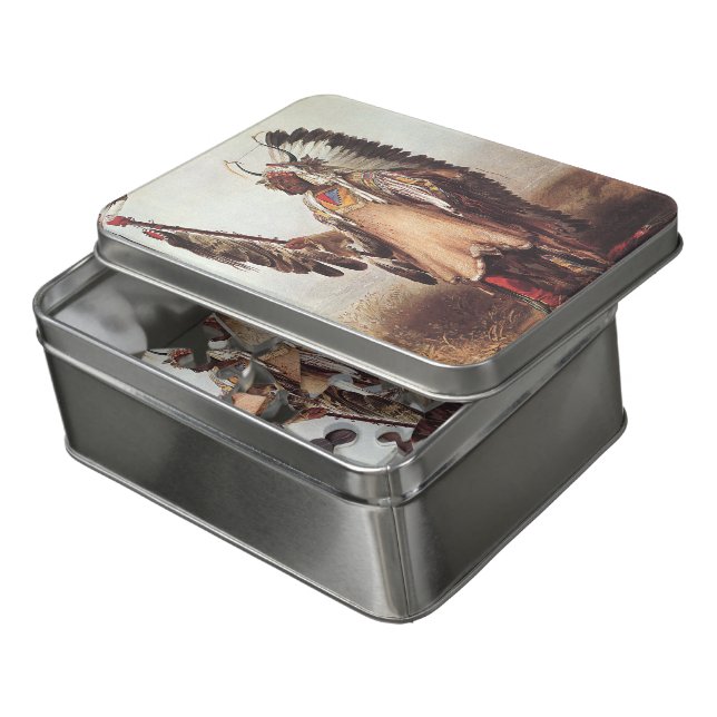 Mato-Tope, A Mandan Chief Portrait by Karl Bodmer Jigsaw Puzzle (Lid Open)