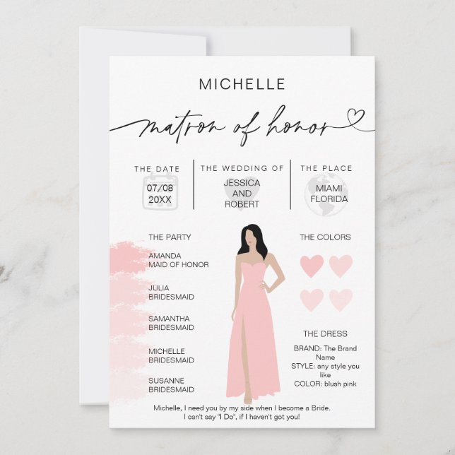 Matr of Honor Info Blush Pink Palette Infographic  Invitation (Front)