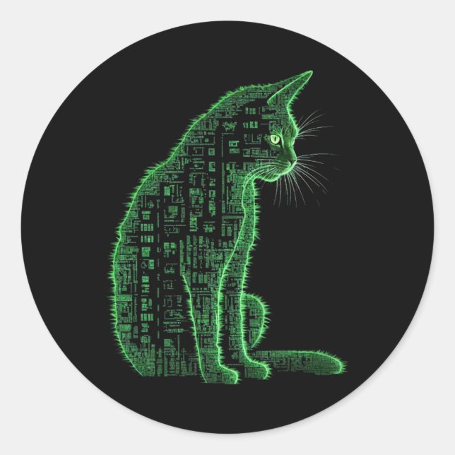Matrix Cat Art  Classic Round Sticker (Front)