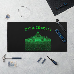 Matrix Cityscape Neon Green Cyberpunk System Archi Desk Mat