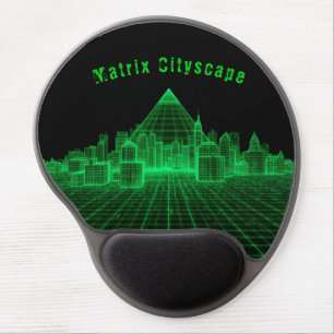 Matrix Cityscape Neon Green Cyberpunk System Archi Gel Mouse Pad
