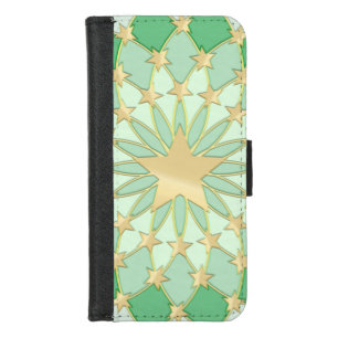 Matrix golden stars expanding circles pastel green iPhone 8/7 wallet case
