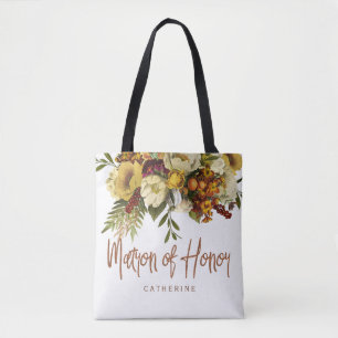Matron of honor autumn fall wedding rustic bridal tote bag