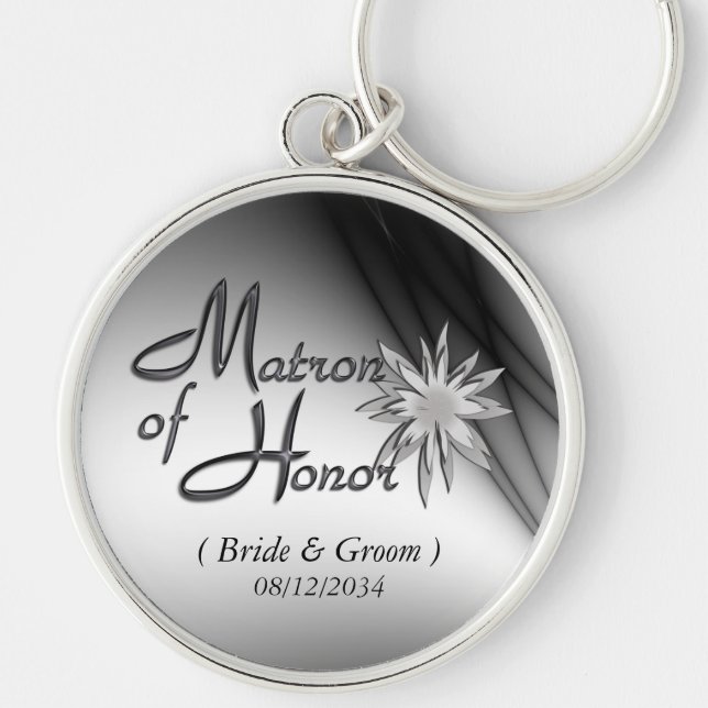 Matron of Honor Black and White Custom Keychains (Front)