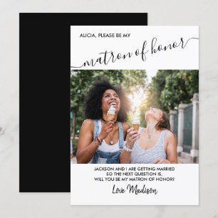 Matron of Honor Black and White Photo Proposal Invitation