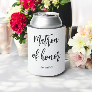Matron of Honor Black White Wedding Can Cooler