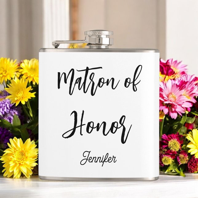 Matron of Honor Black White Wedding  Flask (Creator Uploaded)