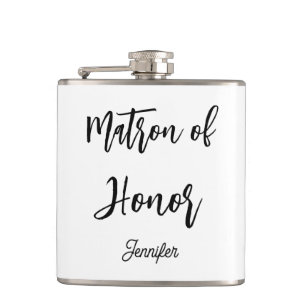 Matron of Honor Black White Wedding  Flask