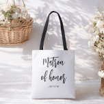 Matron of Honor Black White Wedding Tote Bag<br><div class="desc">Matron of Honor Tote Bag in Black White for Wedding,  Bridal Party,  Bridal Shower,  Bachelorette Party. Check out more products with this design in the collection below.</div>