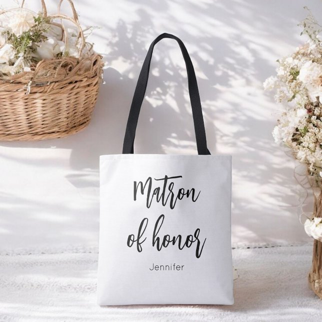 Matron of Honor Black White Wedding Tote Bag (Creator Uploaded)