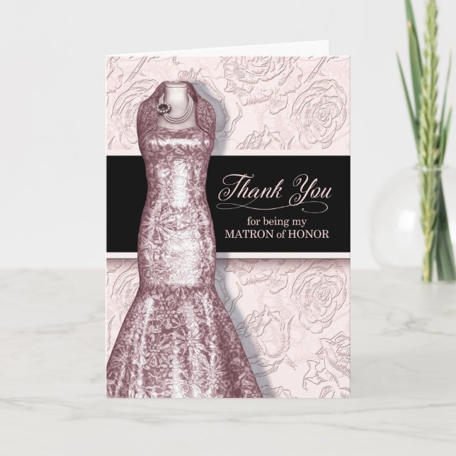 Matron of Honor Blush Pink Letterpress Thank You Card (Front)