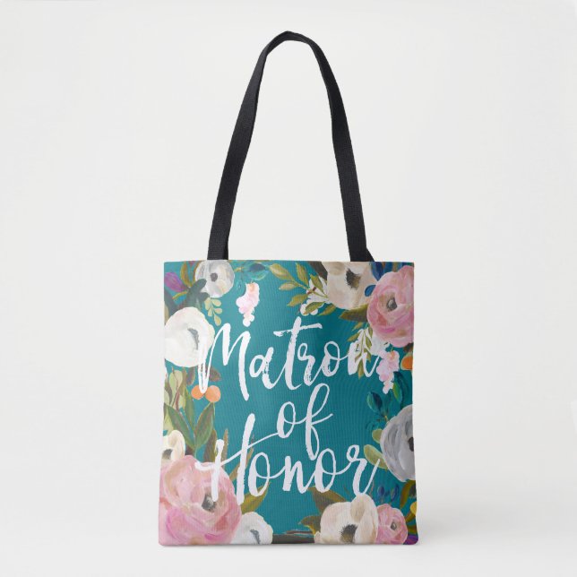 Matron of Honor Brushed Floral Wedding Party Tote (Front)