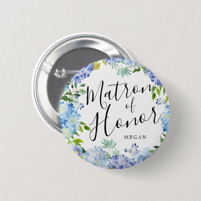 Matron of Honor Carolina Bloom Custom Wedding Button (Front & Back)