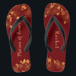 Matron of Honor Dark Burgundy Gold Foliage Pattern Flip Flops<br><div class="desc">These gorgeous dark burgundy and gold foliage pattern matron of honor flip flops has a dark burgundy background that is adorned with an intricate gold floral greenery pattern and customizable modern typography. The combination of the rich burgundy and the shimmering gold create an elegant and luxurious aesthetic. It's a beautiful...</div>