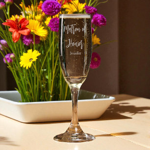Matron of Honor Elegant Script Wedding Glass 
