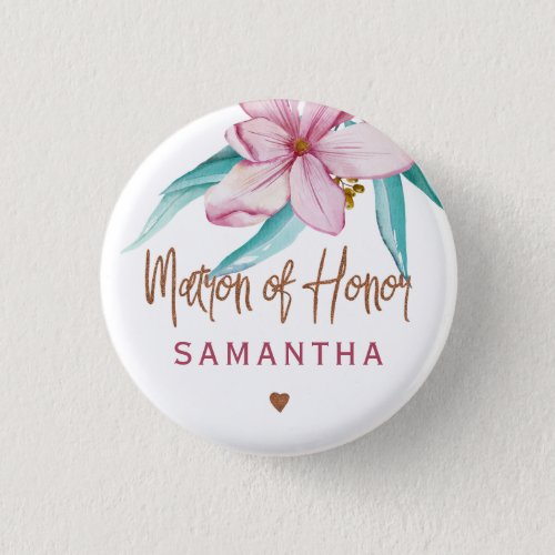 Matron of honor floral pink copper bridal shower button