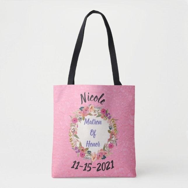 Matron-of-Honor Floral Wreath Design Tote Bag (Front)