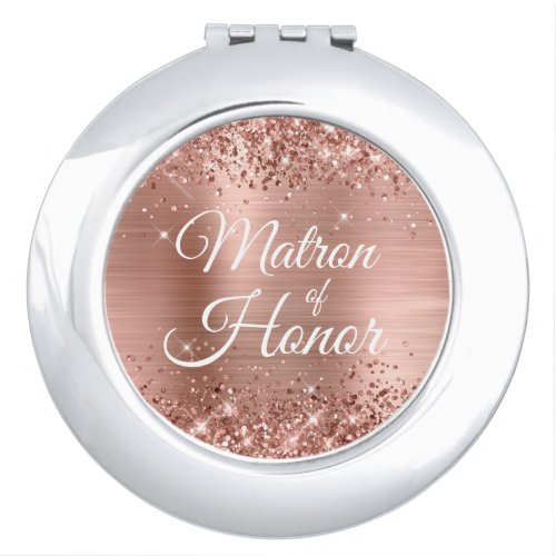 Matron of Honor Glittery Rose Gold Foil Compact Mirror