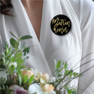 Matron Of Honor Gold Script Bridal Party Wedding Button
