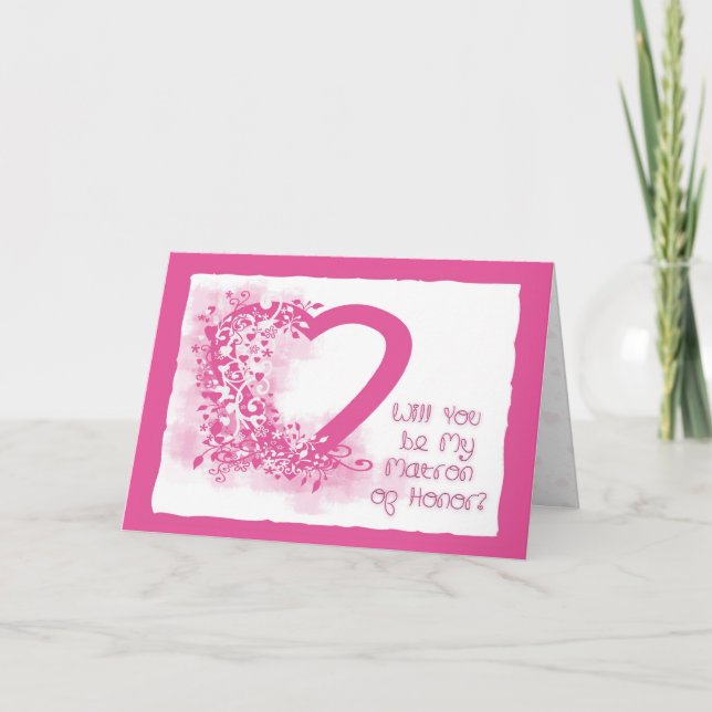 Matron of Honor Invitation Pink Heart (Front)