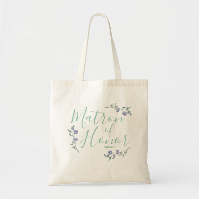 Matron of Honor, Lavender & Sage Floral Tote Bag (Front)