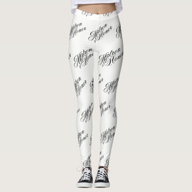 Matron  of Honor Leggings - Black on White (Front)