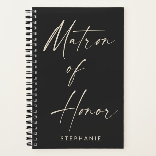 Matron of Honor Minimalist Personalized Black Notebook