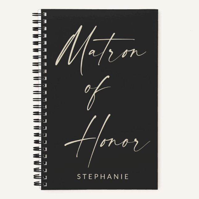 Matron of Honor Minimalist Personalized Black Notebook (Front)