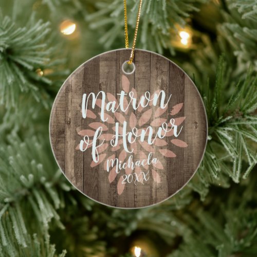 Matron Of Honor Personalized Country Shiplap Wood Ceramic Ornament
