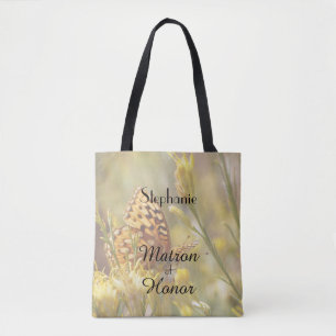 Matron of Honor Personalized Name Yellow Butterfly Tote Bag