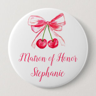 Matron of Honor Pink Bow Coquette Wedding Button