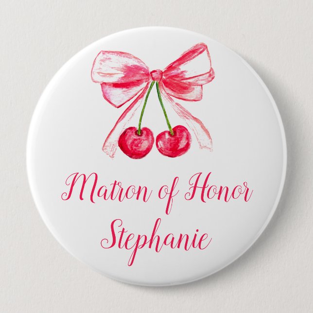 Matron of Honor Pink Bow Coquette Wedding Button (Front)