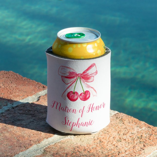Matron of Honor Pink Bow Coquette Wedding Can Cooler (In Situ Pool)