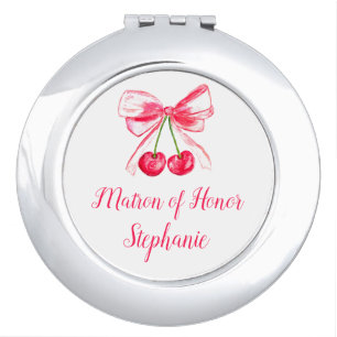 Matron of Honor Pink Bow Coquette Wedding Compact Mirror