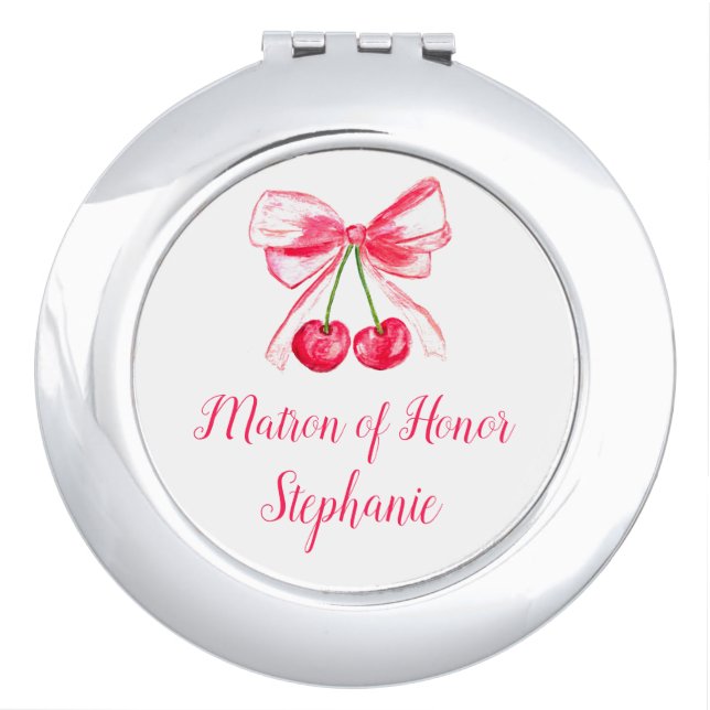 Matron of Honor Pink Bow Coquette Wedding Compact Mirror (Front)