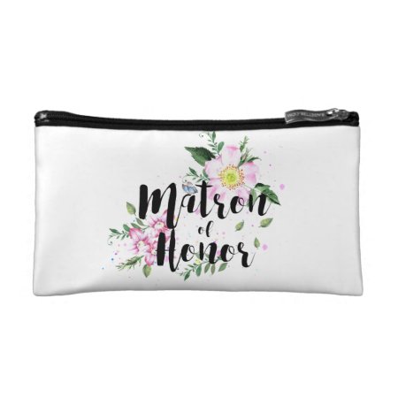 Matron Of Honor Pink Floral Watercolor Wedding Cosmetic Bag