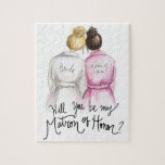 Matron of Honor? Puzzle Bl Bun Bride Br Long Maid<br><div class="desc">Ask your friends and family to stand beside you with a functional keepsake! On this puzzle, a Blonde Bun Bride is featured with her Dark Brunette Bun Matron of Honor. The bottom reads "Will you be my Matron of Honor?". I’m so excited to now be offering my very popular “Will...</div>