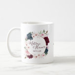 Matron of Honor Red & Navy Rose Watercolor Wreath Coffee Mug<br><div class="desc">Send a beautiful personalized gift for your amazing matron of honor that she’ll cherish for years to come with our elegant burgundy and navy rose watercolor rose custom name mug. The design features our painted elegant watercolor flowers. A Beautiful floral arrangement of red burgundy, deep blues and blush pinks flowers...</div>