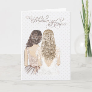 Matron of Honor Request Formal Taupe and White Card