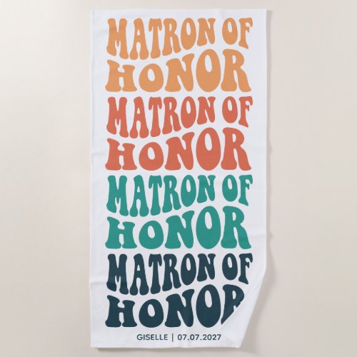 Matron of Honor Retro Pastel Gradient Beach Towel