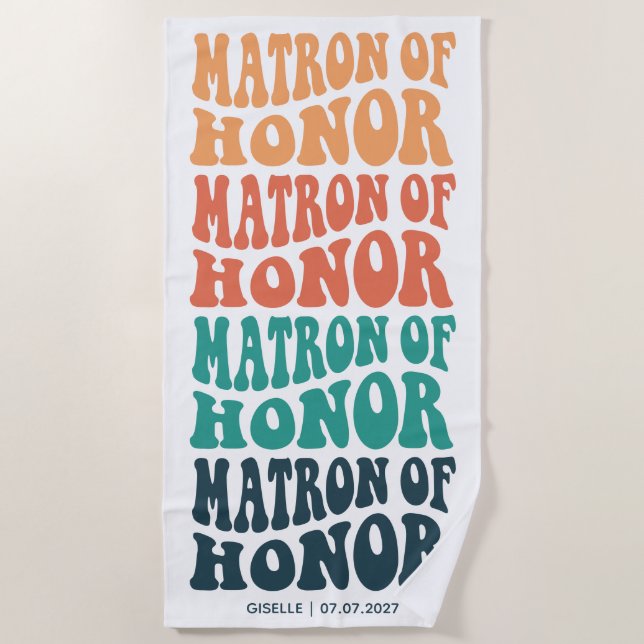 Matron of Honor Retro Pastel Gradient Beach Towel (Front)