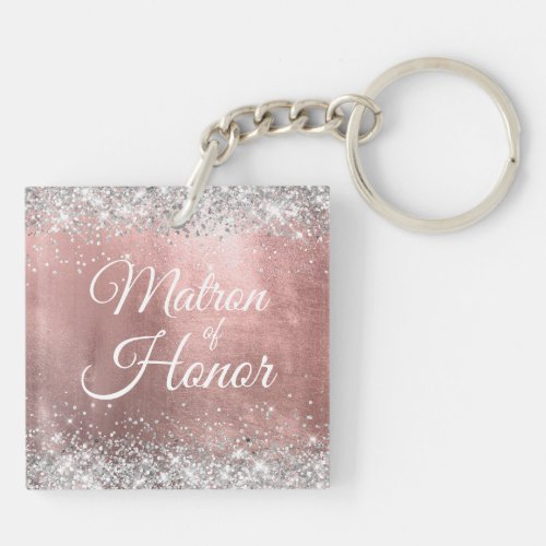 Matron of Honor Silver Glitter Rose Gold Foil Keychain